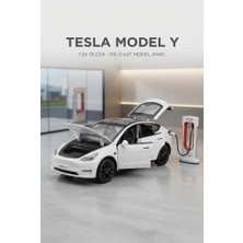 Farbu Oyuncak Tesla Model Y Model Şarj Istasyonlu Araç 1:24 Ölçek 6 Kapı Açılır Sesli, Işıklı Standlı Metal Araba