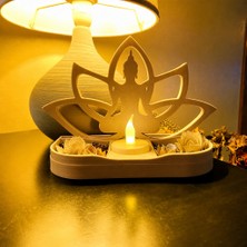Solmazlar Online 3D Baskı Lotus Buda Mumluk - Dekoratif Tealight Mumluk-Bej