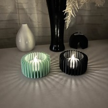 Solmazlar Online 3D Baskı Modern Çizgili Mumluk - Tealight Mumluk (1 Adet)-Mint