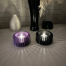 Solmazlar Online 3D Baskı Modern Çizgili Mumluk - Tealight Mumluk (1 Adet)-Mor