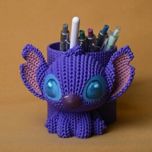 Popüler Sepet 3D Baskı Knitted Kalemlik - Sevimli Karakterli Masaüstü Kalem Organizeri-Mor