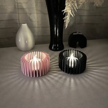 Solmazlar Online 3D Baskı Modern Çizgili Mumluk - Tealight Mumluk (1 Adet)-Pembe