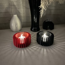 Solmazlar Online 3D Baskı Modern Çizgili Mumluk - Tealight Mumluk (1 Adet)-Kırmızı
