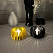 Solmazlar Online 3D Baskı Modern Çizgili Mumluk - Tealight Mumluk (1 Adet)-Sarı