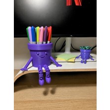 Popüler Sepet 3D Baskı Hareketli Gülen Kalemlik - Eklemli Masaüstü Organizer - Mor