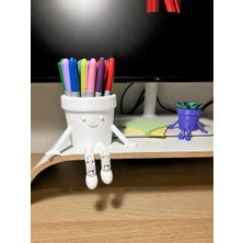 Popüler Sepet 3D Baskı Hareketli Gülen Kalemlik - Eklemli Masaüstü Organizer - Beyaz