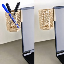 Solmazlar Online 3D Baskı Monitor Kalemlik - Petek Desenli Laptop Kenar Altıgen Kalemlik-Bej