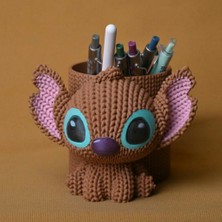 Popüler Sepet 3D Baskı Knitted Kalemlik - Sevimli Karakterli Masaüstü Kalem Organizeri-Kahverengi