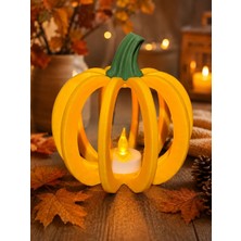 Solmazlar Online 3D Baskı Delikli Balkabağı Fener Tealight Mumluk Sonbahar Cadılar Bayramı Dekoratif Şamdan Turuncu