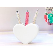 Popüler Sepet 3D Baskı Kalp Şekilli Kalemlik - Masaüstü Organizer - Beyaz
