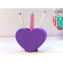 Popüler Sepet 3D Baskı Kalp Şekilli Kalemlik - Masaüstü Organizer - Mor