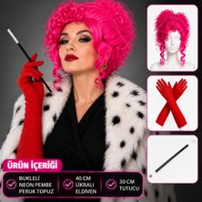 Ceki Home Neon Bukleli Pembe Peruk Uzun Kumaş Kırmızı Eldiven ve Tutucu Seti (3 Parça)