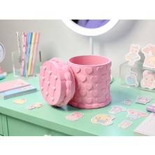 Popüler Sepet 3D Baskı Kabartma Kalp Desenli Kapaklı Kalemlik - Masaüstü Organizer - Pembe