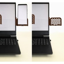 Popüler Sepet 3D Baskı Monitor Telefon Tutucu - Petek Desenli Laptop Kenar Telefon Tutucu-Kahverengi