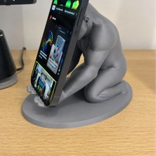 Popüler Sepet 3D Baskı Goril Telefon Tutucu - Kaslı Goril Masaüstü Telefon Standı-Gri