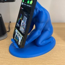 Popüler Sepet 3D Baskı Goril Telefon Tutucu - Kaslı Goril Masaüstü Telefon Standı-Mavi