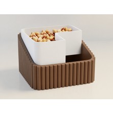Popüler Sepet 3D Baskı Fıstık Kasesi - Çift Hazneli Kabuk Ayırıcı Sunum Kasesi - Kahverengi Beyaz