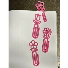 Popüler Sepet 3D Baskı Çiçek Figürlü Ataç ve Kitap Ayracı - 8li Set - Pembe