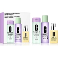 Clinique 3 Adımlı Cilt Bakım Sistemi – Kuru Ciltler Için Yüz Temizleme Jeli 200ML, Tonik Losyon 200ML, Jel Nemlendirici 125ML