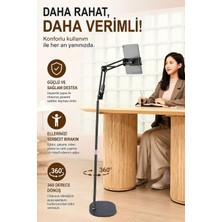 Coverzone iPad Uyumlu Tablet Tutucu Döner Başlıklı Dirsekli Metal Ayarlanabilir Zemin Standı, Tablet Zemin Standı Siyah Geniş Uyumluluk Ellerinizi Ev İçin Serbest Bırakın 130cm Siyah Renk 307-Black