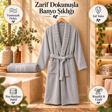 Efendioğlu Türcan Gri Şal Yaka Bornoz ve Baş Havlusu Seti – Kuşaklı ve Ceplis/m