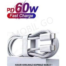 Mobil Go Samsung Galaxy S25 / S25 Fe / S25 Plus / S25 Ultra Uyumlu 60W Hızlı Şarj Kablosu Hasır Örgülü Kablo