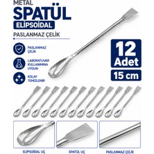 Labolist Metal Spatül - Elipsoidal  15 cm - Paslanmaz Çelik Spatula - 12 Adet