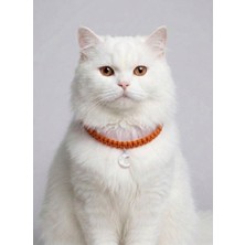 ALMITAL Turuncu El Örgüsü Makrome Kedi Tasması 27 cm - Ay Figürlü Charm Şık Kedi Boyun Tasması