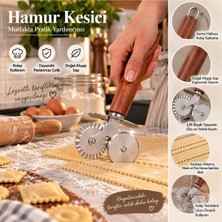  Çift Bıçaklı Hamur Kesici – Tırtıklı ve Düz Paslanmaz Çelik Bıçaklı Ahşap Saplı