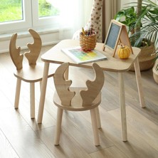 Reyo Montessori Ahşap Çocuk Oyun, Çalışma ve Aktivite Masası ve Sandalyesi Geyik 2 Sandalye 1