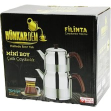 SS Home Concept Filinta Mini Boy Çelik Çaydanlık Seti Çift Kapaklı Renkli Bakalit Kulp Üst Demlik: 1lt - Alt Suluk: 1.5lt Kendinden Süzgeçli