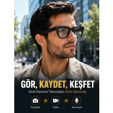 SS Home Concept Siyah Bluetooth Akıllı Kamera Gözlüğü Fotoğraf Video Ses Kayıtlı Aı Sesli Asistanlı Manyetik Şarjlı 3 Lensli