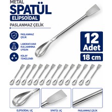 Labolist Metal Spatül - Elipsoidal  18 cm - Paslanmaz Çelik Spatula- 12 Adet