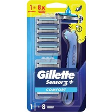 Gilette Sensor3+ Comfort 8'li Yedek Bıçağı Başlıklı Tıraş Makinesi 8'li