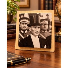 Ceren Wooden Atatürk Portreli Dekoratif Taş Tablo 12,5X12,5 cm – Masaüstü ve Duvar Kullanımlı