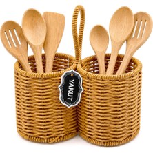 SS Home Concept Taşıma Kulplu = 2 Bölmeli Tezgah Üstü Bambu - Ahşap Kaşıklık
