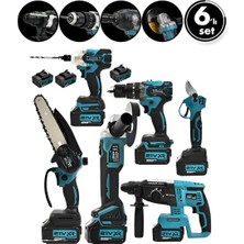 SS Home Concept 6pcs Usta Elektrikli Alet Seti ŞARJLI=21V Spral Taşlama - Hilti - Bağ Makas - Somun Sökme - Darbeli Vidalama - Budama Testere Plastik Çantal ASR-1111