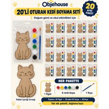 Wesank Objehouse Oturan Kedi Boyama Seti 20'li, 6 Renk Boya ve Fırça, Etkinlik Paketi