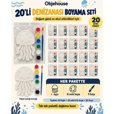 Wesank Objehouse Denizanası Boyama Seti 20'li, 6 Renk Boya ve Fırça, Etkinlik Paketi