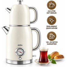 SS Home Concept Krem Elektrikli Cam Demlikli Plastik Retro Çay Seti Çaycı Derece Göstergeli 1600W 1.8lt - 1lt STM-5849
