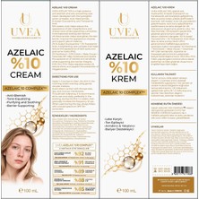Uvea Azelaıc %10 – Azelaik Asit Kremi | Leke Görünümü, Akne ve Izleri Için Cilt Tonu Eşitleyici Bakım | 100 ml Görünümünü Azaltmaya Yardımcı”, “bakım”, “destekleyici” Krem