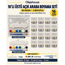 Wesank Objehouse Üstü Açık Araba Boyama Seti 16'lı, 6 Renk Boya ve Fırça, Etkinlik Paketi