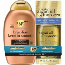 3 Adet Ogx Brezilya Keratin Şampuan 385 ml + Argan Yağı 100 ml 385 ml + 100 ml