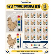 Wesank Objehouse Tavuk Boyama Seti 16'lı, 6 Renk Boya ve Fırça, Etkinlik Paketi