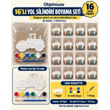 Wesank Objehouse Yol Silindiri Boyama Seti 16'lı, 6 Renk Boya ve Fırça, Etkinlik Paketi