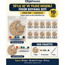 Wesank Objehouse Ay ve Yıldız Desenli Figür Boyama Seti 10'lu, 6 Renk Boya ve Fırça, Etkinlik Paketi