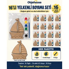 Wesank Objehouse Yelkenli Boyama Seti 16'lı, 6 Renk Boya ve Fırça, Etkinlik Paketi