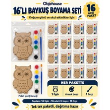 Wesank Objehouse Baykuş Boyama Seti 16'lı, 6 Renk Boya ve Fırça, Etkinlik Paketi