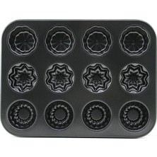 SS Home Concept 12 Gözlü Metal - Siyah Şekilli Muffin - Kek Kalıp