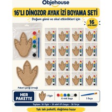 Wesank Objehouse Dinozor Ayak Izi Boyama Seti 16'lı, 6 Renk Boya ve Fırça, Etkinlik Paketi